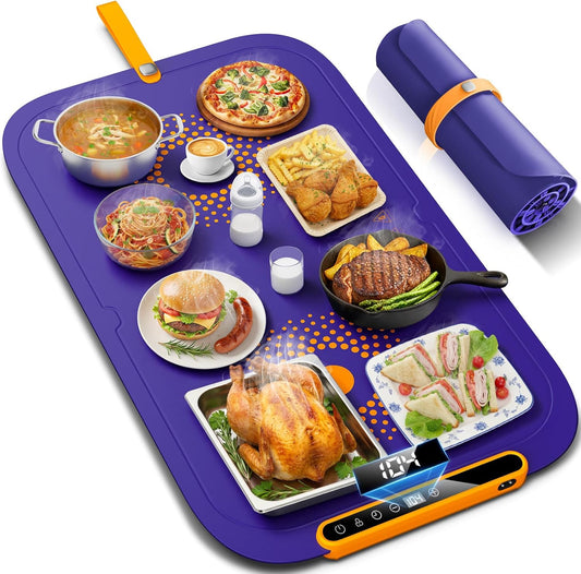 Warming Mat for Food, Extra Large, Food Warming Mat for Countertop, Food Warmer Mat with 7 Temperature Settings, Child Lock, Raised Feet Protects Table, Fast 8S Heating, Parties, Buffets, Daily Use