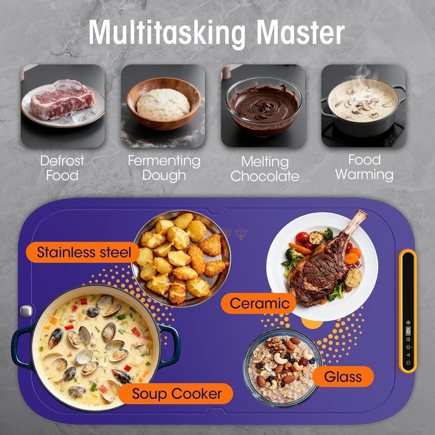 Warming Mat for Food, Extra Large, Food Warming Mat for Countertop, Food Warmer Mat with 7 Temperature Settings, Child Lock, Raised Feet Protects Table, Fast 8S Heating, Parties, Buffets, Daily Use