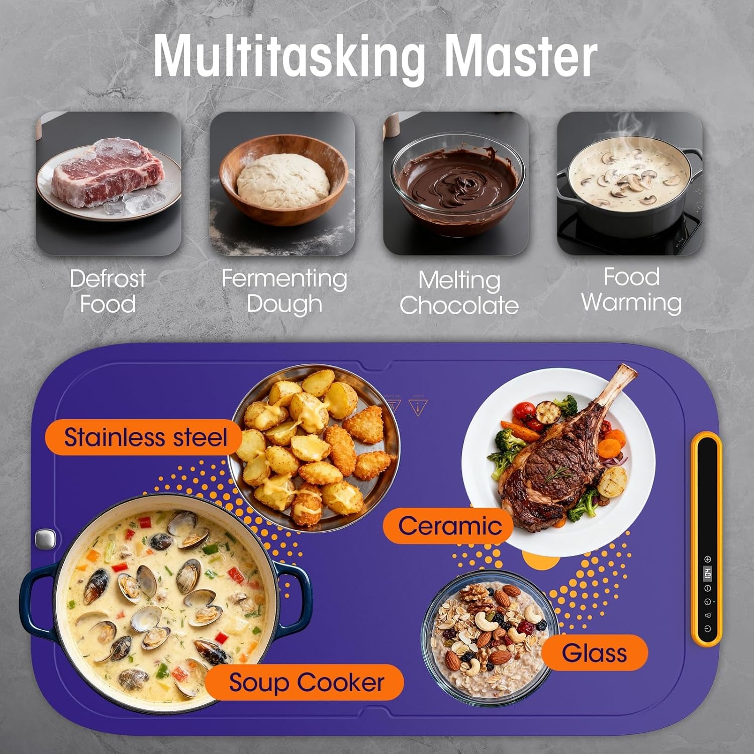 Warming Mat for Food, Extra Large, Food Warming Mat for Countertop, Food Warmer Mat with 7 Temperature Settings, Child Lock, Raised Feet Protects Table, Fast 8S Heating, Parties, Buffets, Daily Use