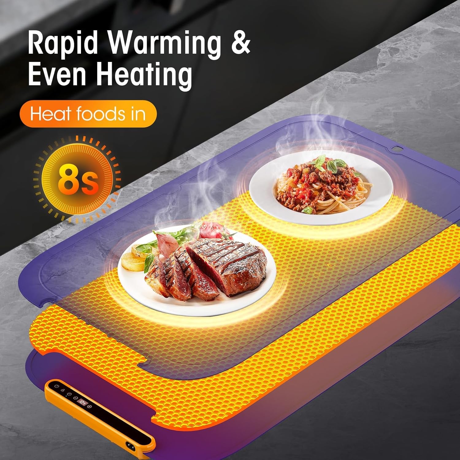 Warming Mat for Food, Extra Large, Food Warming Mat for Countertop, Food Warmer Mat with 7 Temperature Settings, Child Lock, Raised Feet Protects Table, Fast 8S Heating, Parties, Buffets, Daily Use