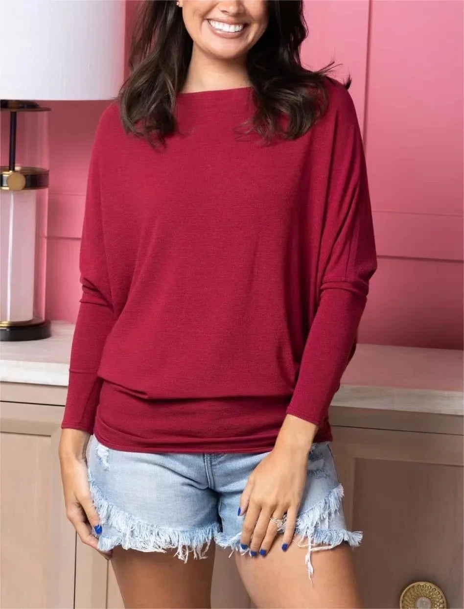 Comfort Knit Crew-Neck Batwing Sleeves Top