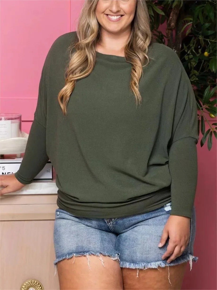 Comfort Knit Crew-Neck Batwing Sleeves Top