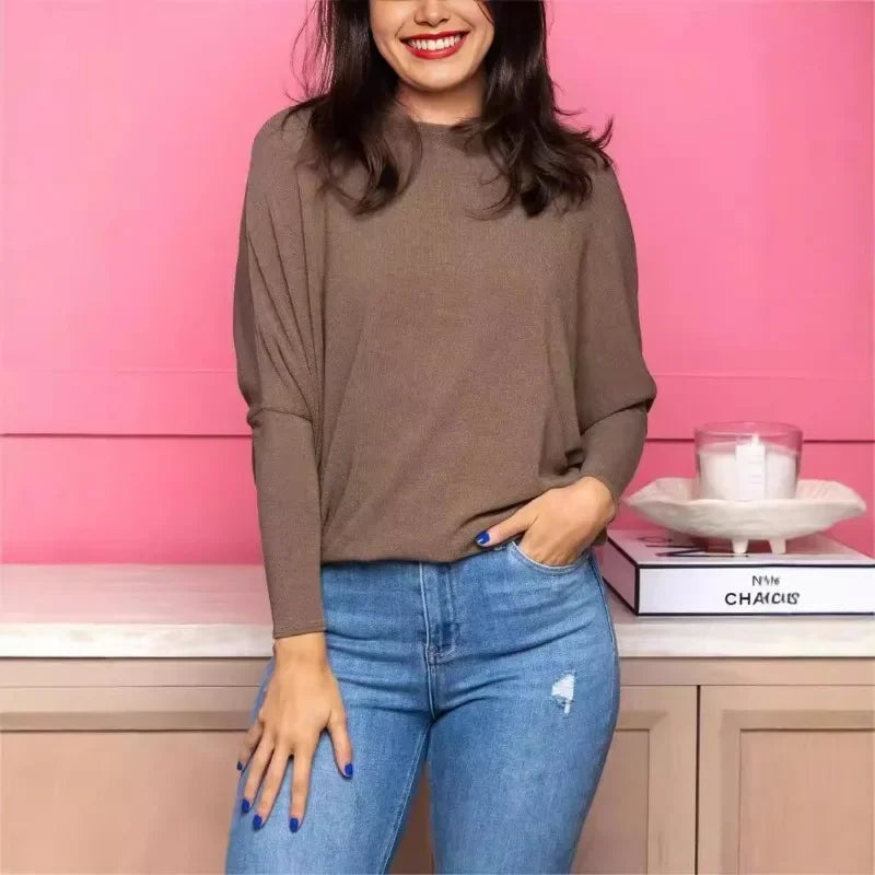 Comfort Knit Crew-Neck Batwing Sleeves Top