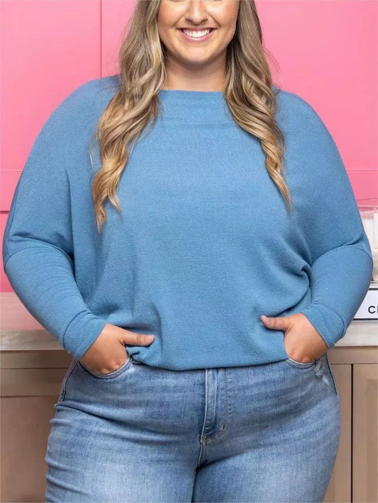 Comfort Knit Crew-Neck Batwing Sleeves Top