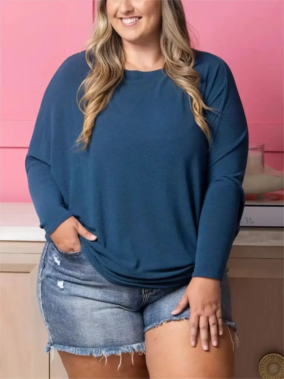 Comfort Knit Crew-Neck Batwing Sleeves Top