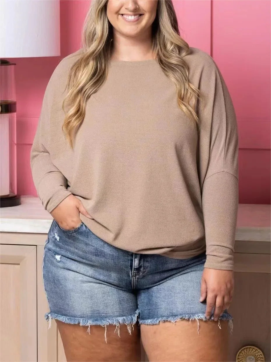 Comfort Knit Crew-Neck Batwing Sleeves Top