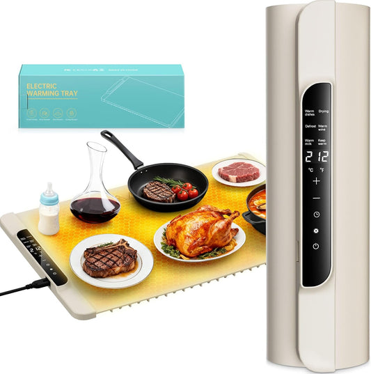 Warming Mat for Food - Food Warmer with 14 Temperature - Silicone 6 Modes Electric Warming Tray - Home Kitchen Appliances - 26 * 15 Inches (Cream)